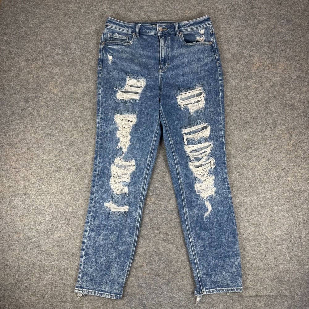 American Eagle Outfitters Ripped Mom Jean 28" Distressed Blue Womens 10
